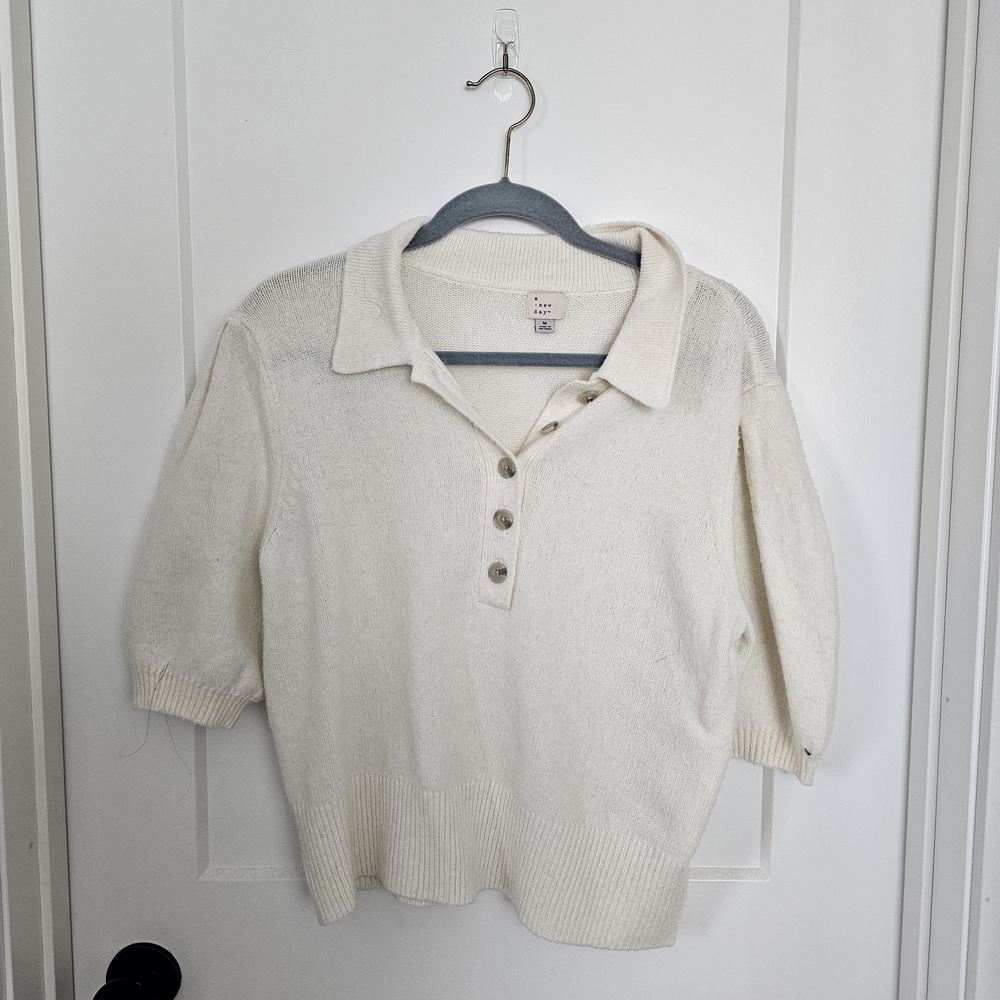 Target Cream Short-Sleeve Knit Polo Sweater